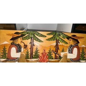 Vintage Hand Carved Wood Wall Art Panel Folk Art Hunters Cabin Decor